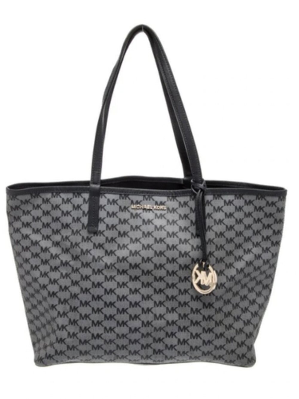 Michael Kors Large Tote Leather Grey Monogram Pattern Gold-Tone Hardware